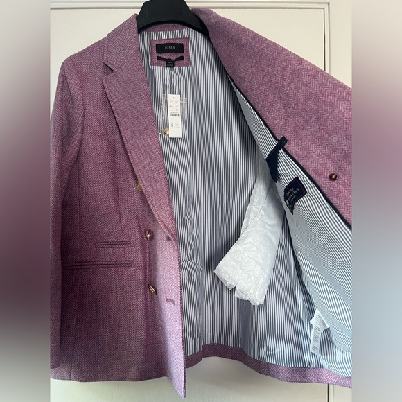 New! J. Crew Bristol Blazer Lilac Herringbone 100% Wool Purple Pink Sz 12 Petite - Picture 9 of 14